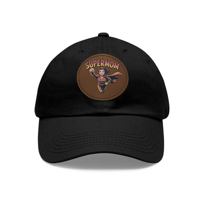 Supermom Dad Hat with Leather Patch, Gift for Moms, Cap for Superheroes, Mother's Day Gift, Casual Hat, Everyday Wear