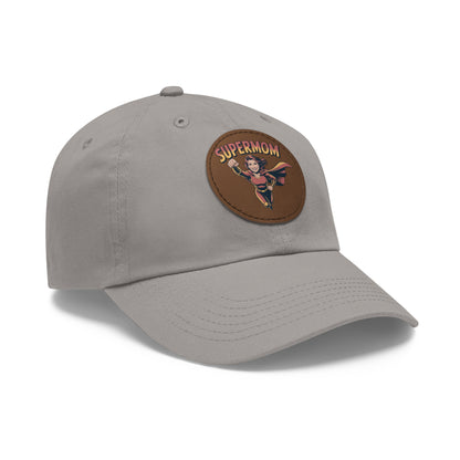 Supermom Dad Hat with Leather Patch, Gift for Moms, Cap for Superheroes, Mother's Day Gift, Casual Hat, Everyday Wear