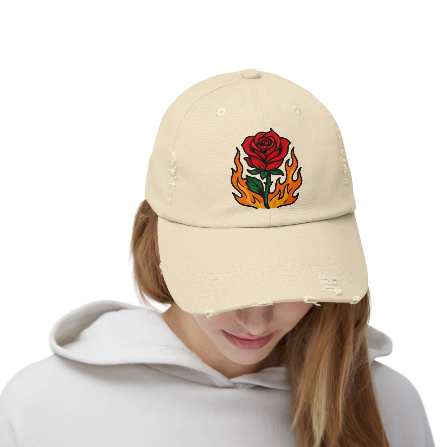 Flaming Rose Distressed Cap