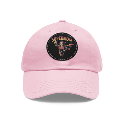 Supermom Dad Hat with Leather Patch, Gift for Moms, Cap for Superheroes, Mother's Day Gift, Casual Hat, Everyday Wear