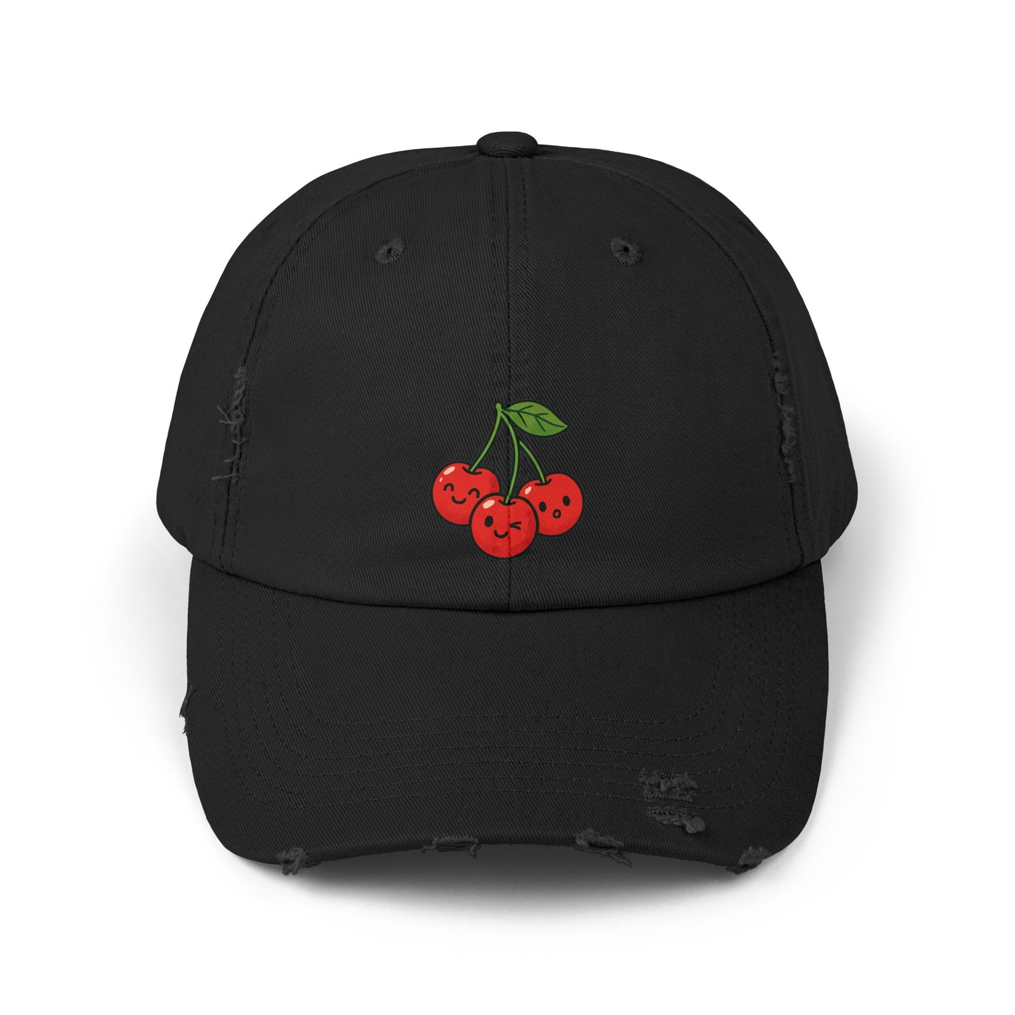 Cherry Embroidered Unisex Distressed Cap, Vintage Baseball Hat, Cute Cherry Hat, Casual Summer Accessory, Gift for Friends