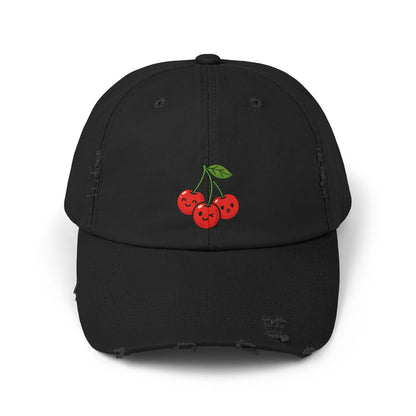 Cherry Embroidered Unisex Distressed Cap, Vintage Baseball Hat, Cute Cherry Hat, Casual Summer Accessory, Gift for Friends