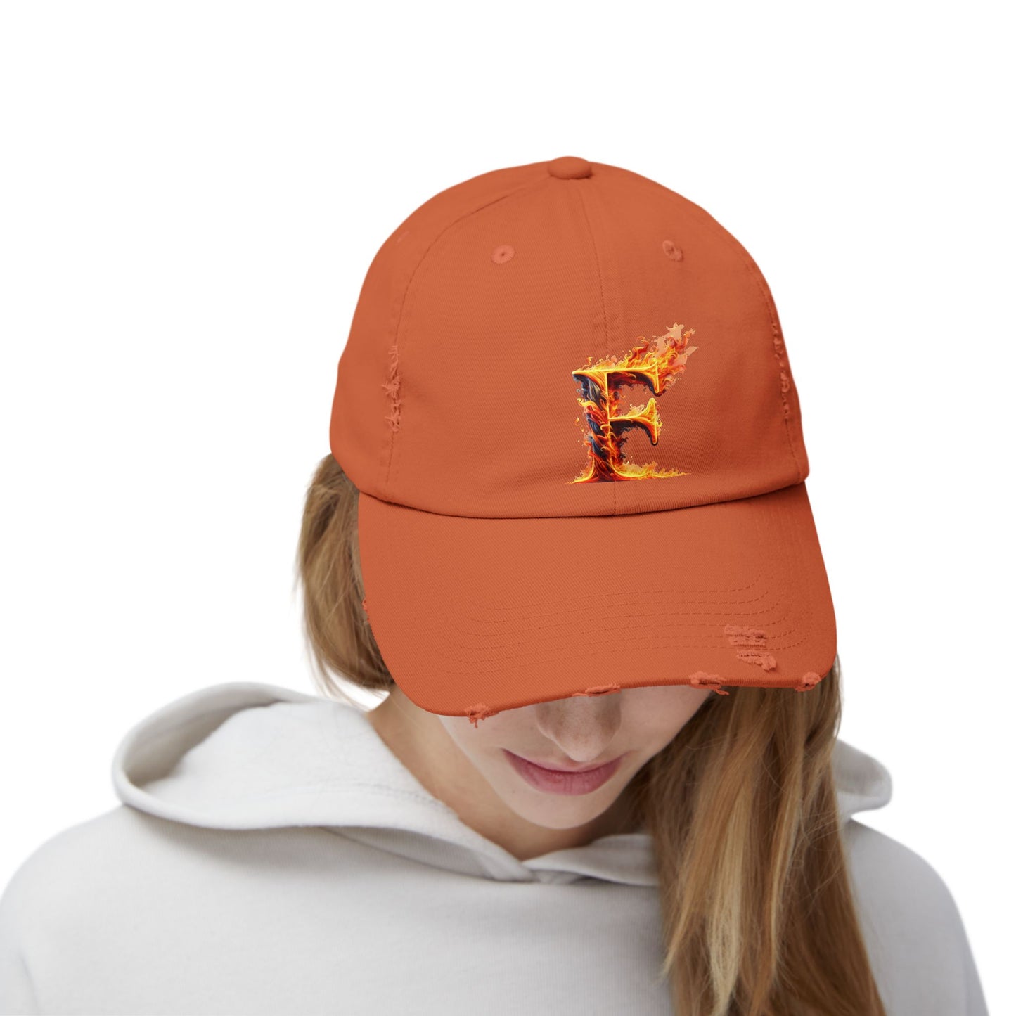 Fire Letter F Distressed Cap, Trendy Black Cap, Unisex Baseball Cap, Cool Casual Hat, Unique Gift for Him/Her, Everyday Accessory