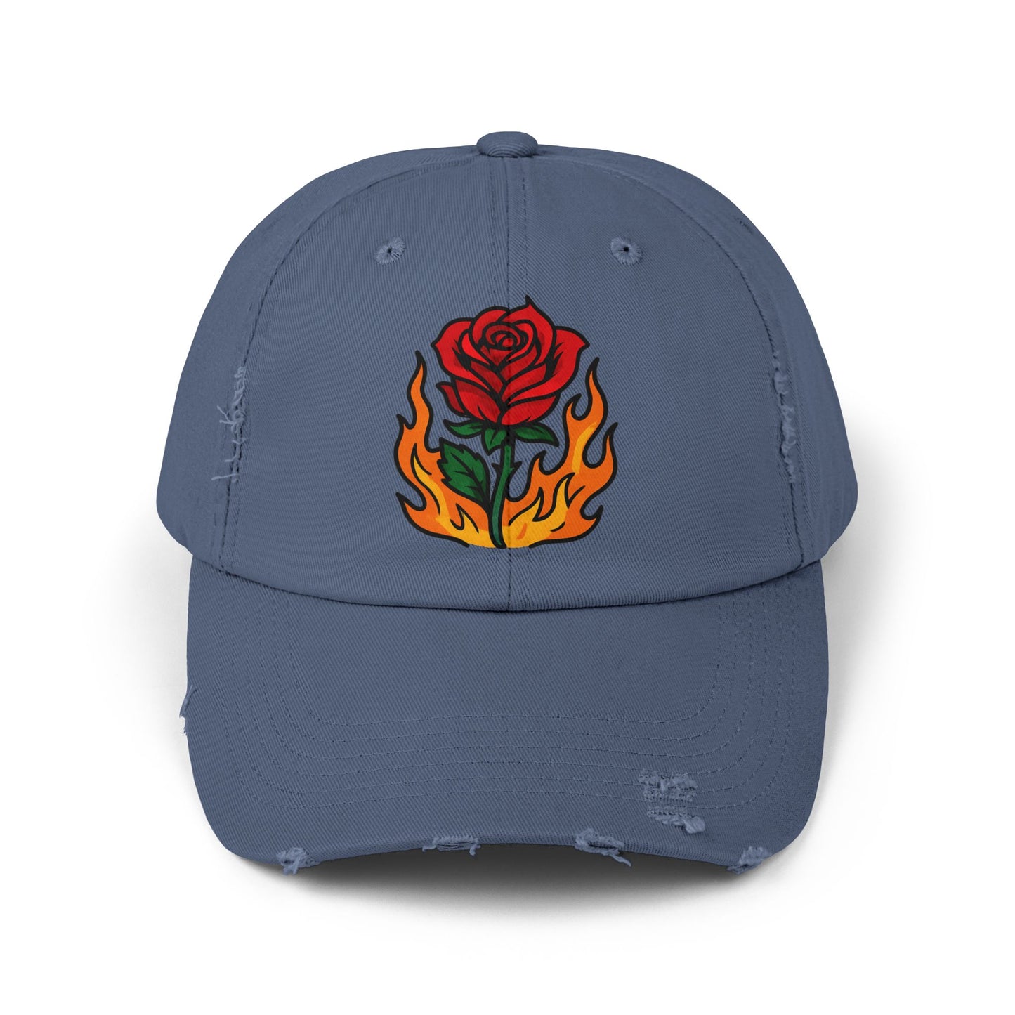 Flaming Rose Distressed Cap