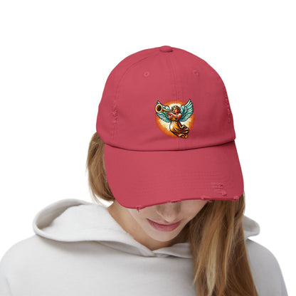 Angel Trumpet Distressed Cap, Unisex Vintage Hat, Casual Fashion Accessory, Gift for Music Lovers, Festival Headwear, Everyday Style