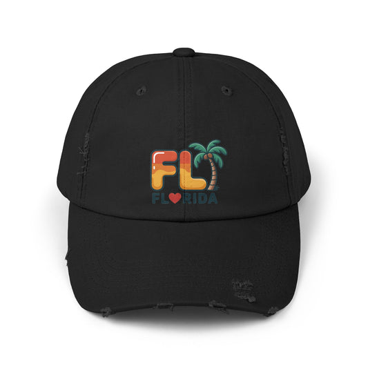 Vibrant Florida Distressed Cap, Casual Summer Hat, Beach Accessories, Travel Gift, Outdoor Apparel, Unisex Headwear