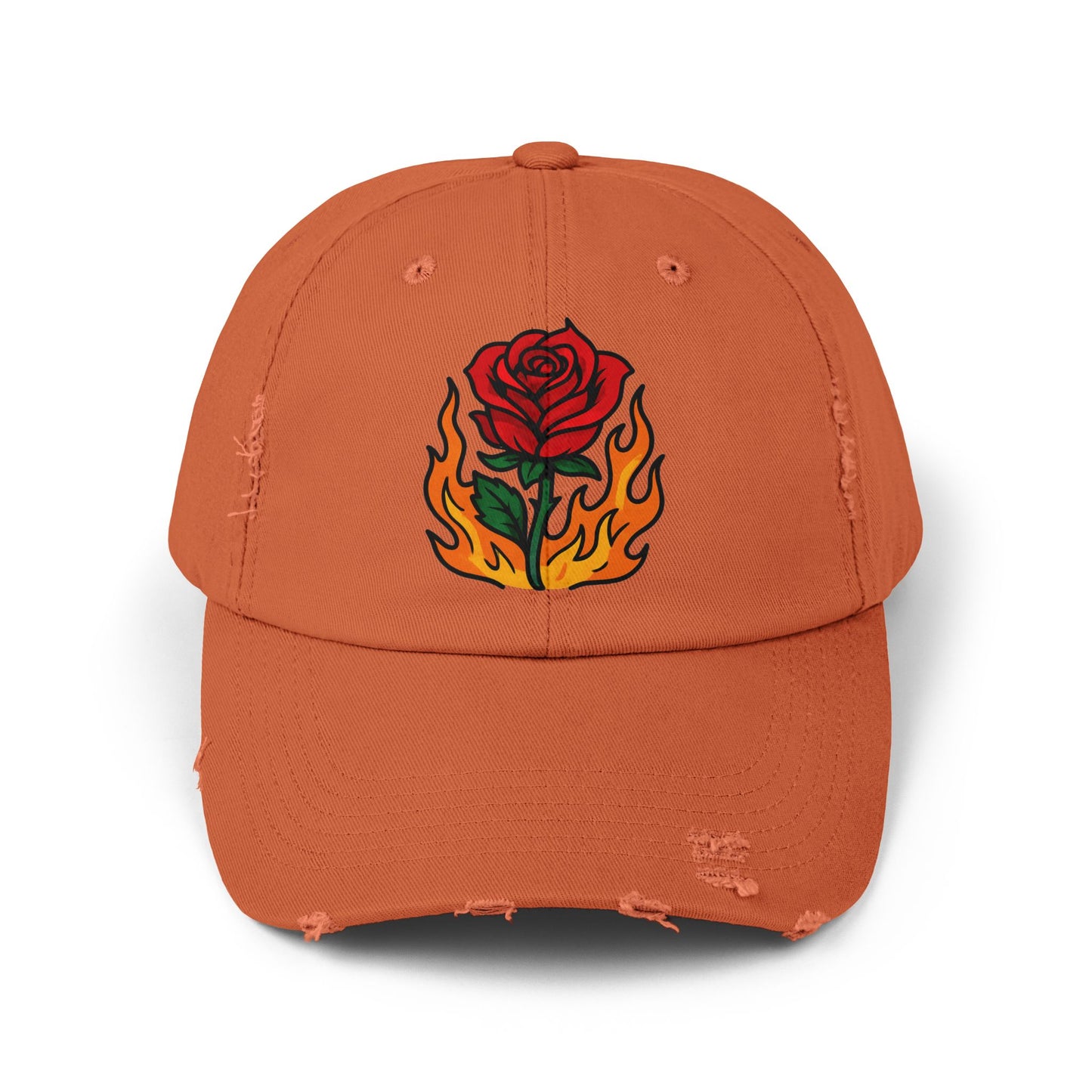 Flaming Rose Distressed Cap