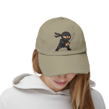 Ninja Unisex Distressed Cap, Fun Gift for Gamers, Trendy Accessory, Casual Wear, Outdoor Hat, Birthday Present