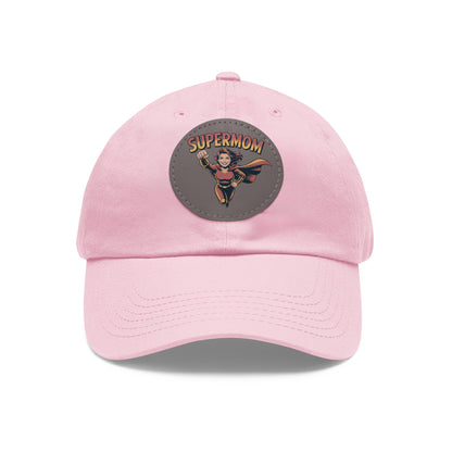 Supermom Dad Hat with Leather Patch, Gift for Moms, Cap for Superheroes, Mother's Day Gift, Casual Hat, Everyday Wear