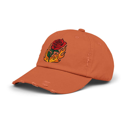 Flaming Rose Distressed Cap
