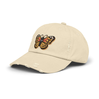 Butterfly Distressed Cap | Unisex Hats for Nature Lovers, Casual Wear, Gift for Her, Fashion Accessory, Outdoor Activities