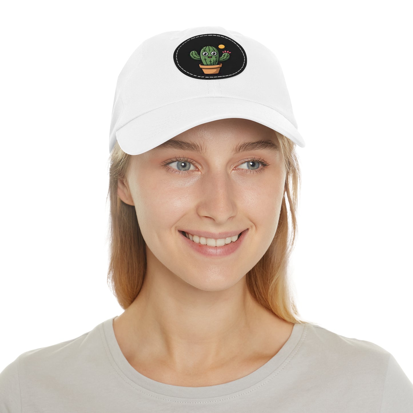 Cactus Dad Hat with Leather Patch, Cute Summer Cap, Gift for Plant Lovers, Adjustable Dad Hat, Trendy Accessories