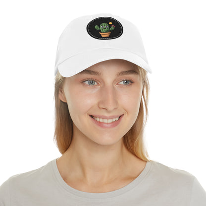 Cactus Dad Hat with Leather Patch, Cute Summer Cap, Gift for Plant Lovers, Adjustable Dad Hat, Trendy Accessories