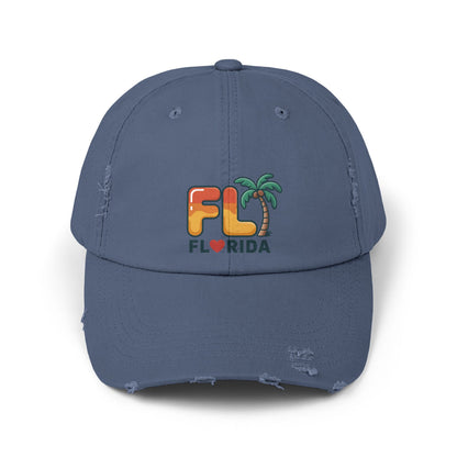 Vibrant Florida Distressed Cap, Casual Summer Hat, Beach Accessories, Travel Gift, Outdoor Apparel, Unisex Headwear