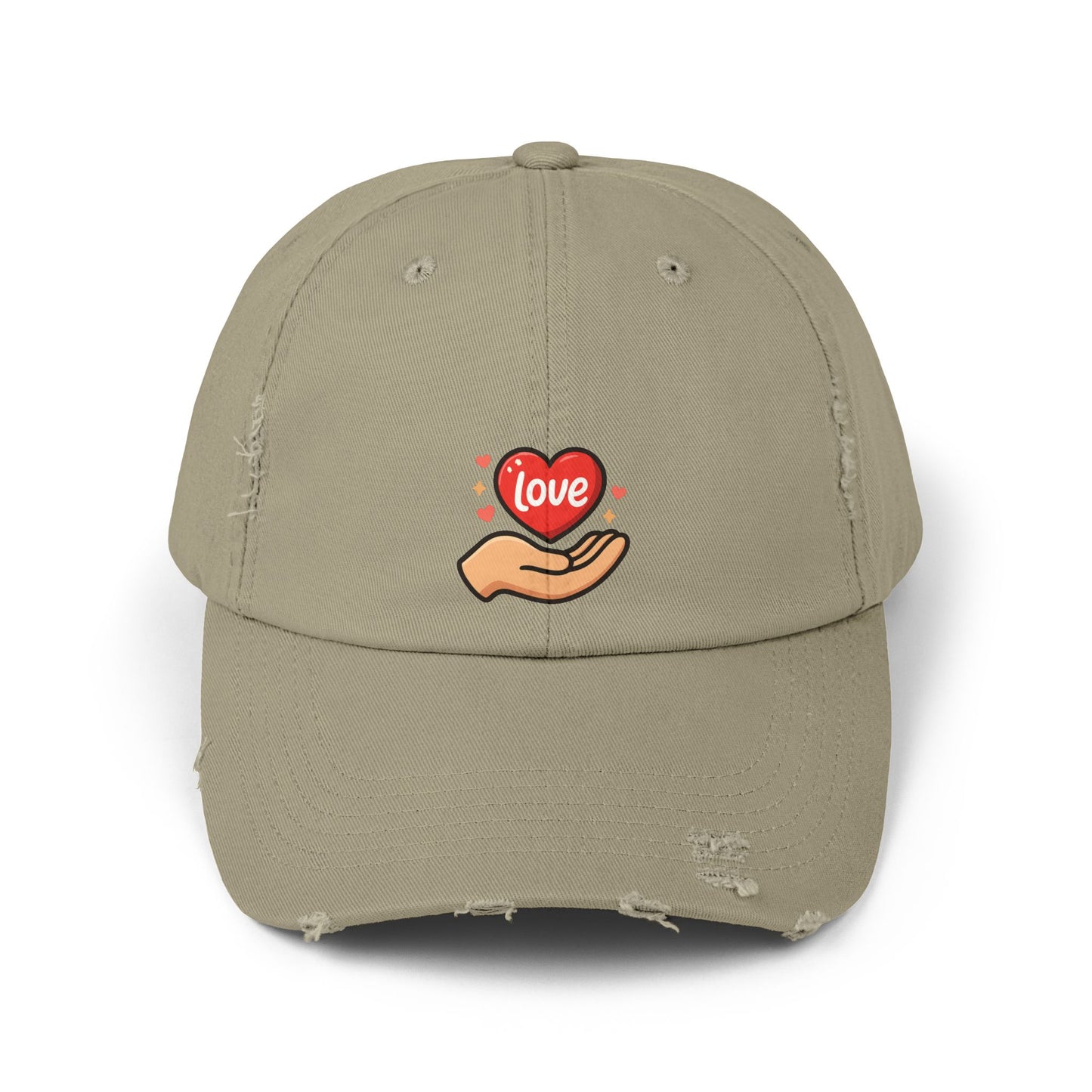 Love Hand Distressed Cap, Unisex Cap, Casual Hats, Gift for Him/Her, Trendy Accessories, Love Themed Fashion