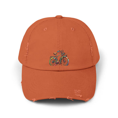 Vibrant Bicycle Distressed Cap, Unisex Hat for Outdoor Adventures, Casual Wear, Unique Gifting, Bike Lovers' Accessories