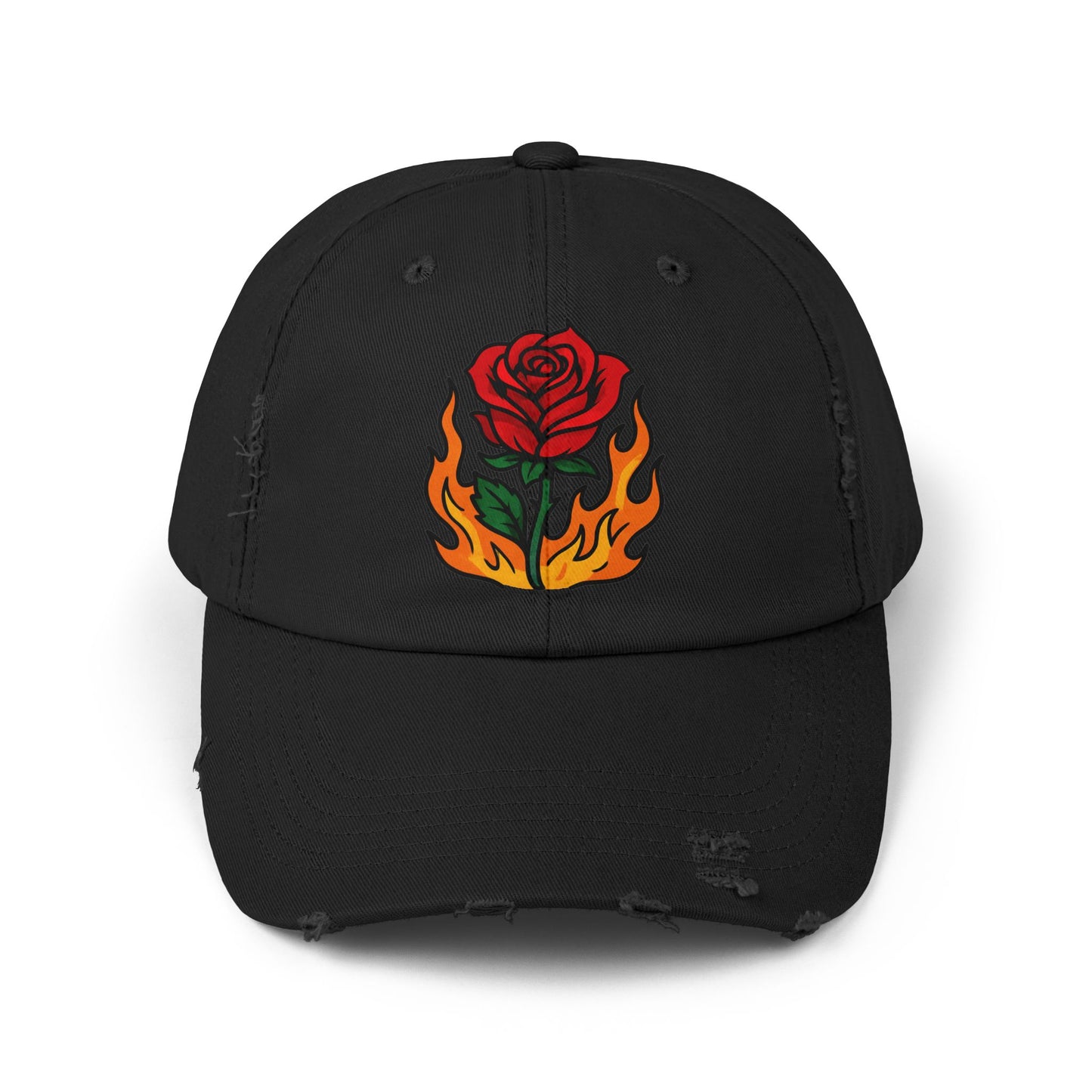 Flaming Rose Distressed Cap