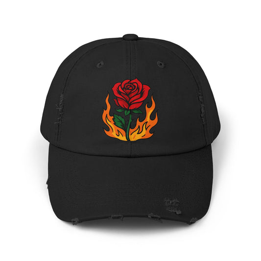 Flaming Rose Distressed Cap