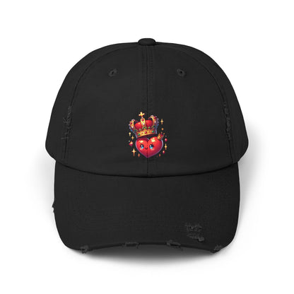 Crowned Heart Distressed Cap - Trendy Unisex Hat, Casual Stylish Accessory for Everyday Wear, Ideal Gift for Birthdays, Festivals, and More
