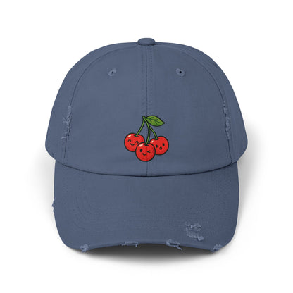 Cherry Embroidered Unisex Distressed Cap, Vintage Baseball Hat, Cute Cherry Hat, Casual Summer Accessory, Gift for Friends