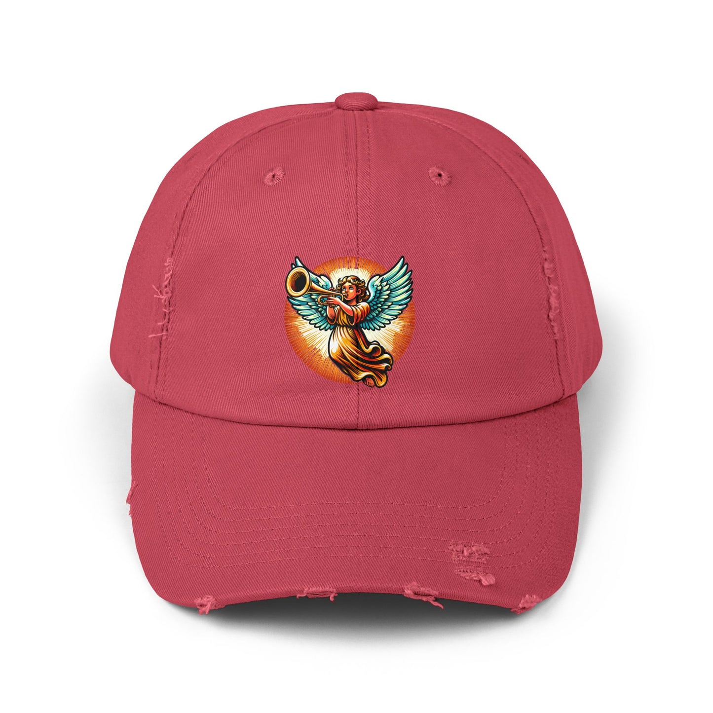 Angel Trumpet Distressed Cap, Unisex Vintage Hat, Casual Fashion Accessory, Gift for Music Lovers, Festival Headwear, Everyday Style