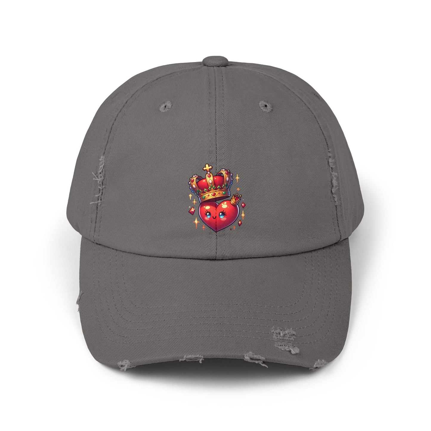 Crowned Heart Distressed Cap - Trendy Unisex Hat, Casual Stylish Accessory for Everyday Wear, Ideal Gift for Birthdays, Festivals, and More