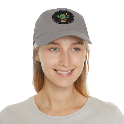 Cactus Dad Hat with Leather Patch, Cute Summer Cap, Gift for Plant Lovers, Adjustable Dad Hat, Trendy Accessories