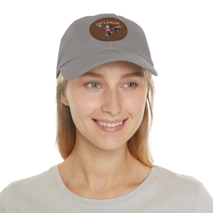 Supermom Dad Hat with Leather Patch, Gift for Moms, Cap for Superheroes, Mother's Day Gift, Casual Hat, Everyday Wear