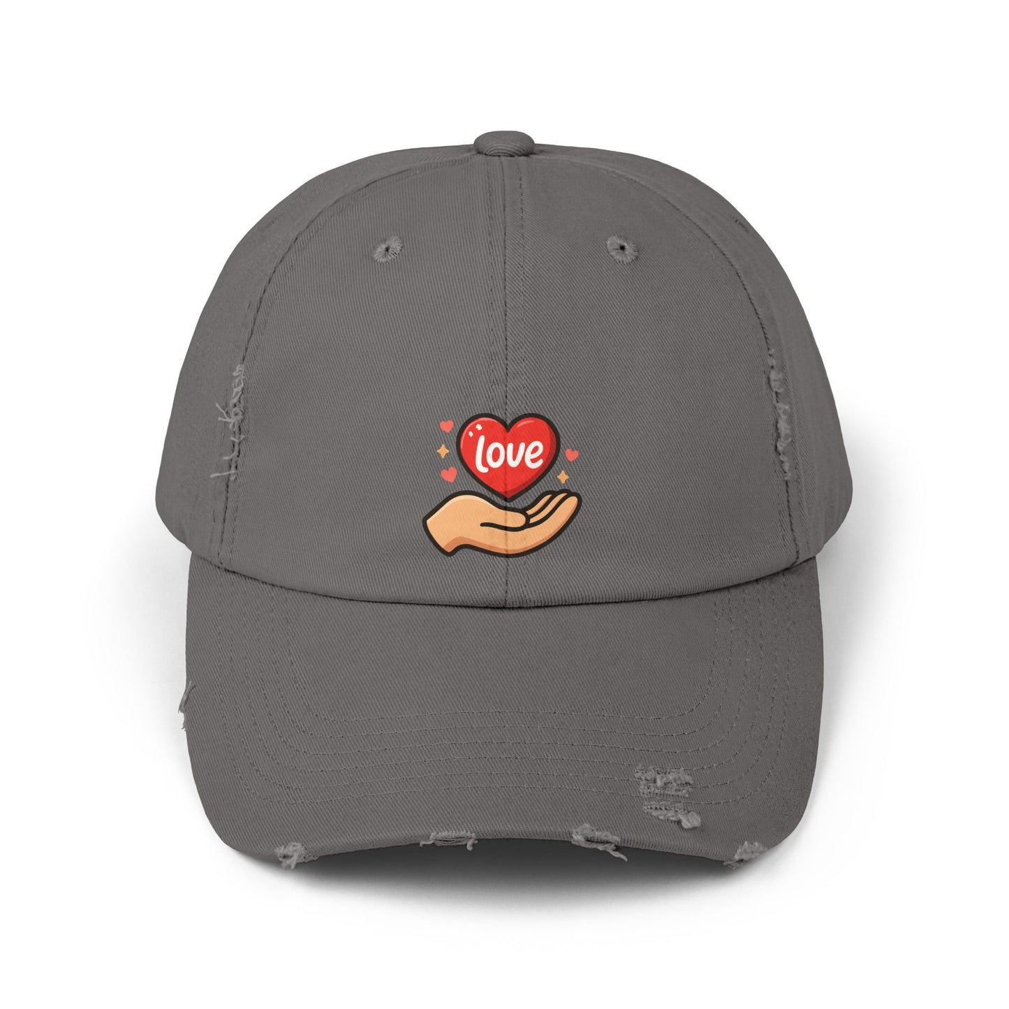 Love Hand Distressed Cap, Unisex Cap, Casual Hats, Gift for Him/Her, Trendy Accessories, Love Themed Fashion