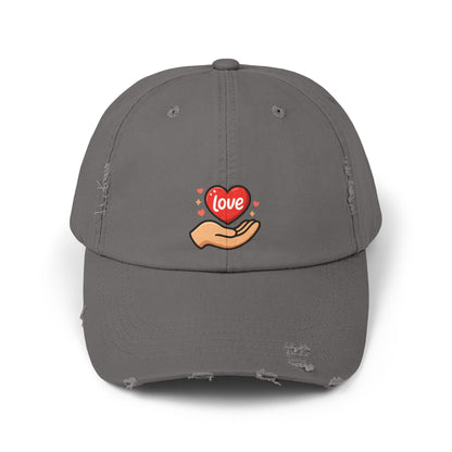 Love Hand Distressed Cap, Unisex Cap, Casual Hats, Gift for Him/Her, Trendy Accessories, Love Themed Fashion