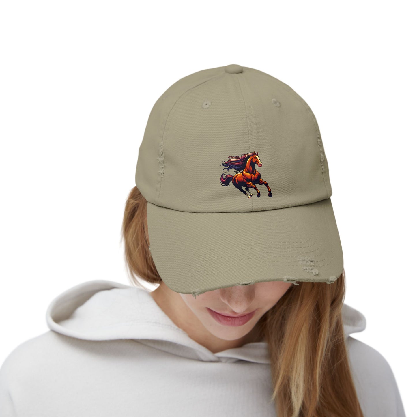 Vibrant Horse Distressed Cap | Unisex, Casual Style, Perfect Gift for Animal Lovers, Summer Outings, Outdoor Adventures, Birthdays