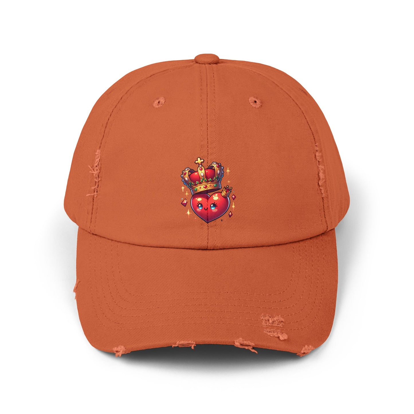 Crowned Heart Distressed Cap - Trendy Unisex Hat, Casual Stylish Accessory for Everyday Wear, Ideal Gift for Birthdays, Festivals, and More