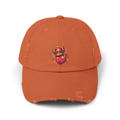 Crowned Heart Distressed Cap - Trendy Unisex Hat, Casual Stylish Accessory for Everyday Wear, Ideal Gift for Birthdays, Festivals, and More