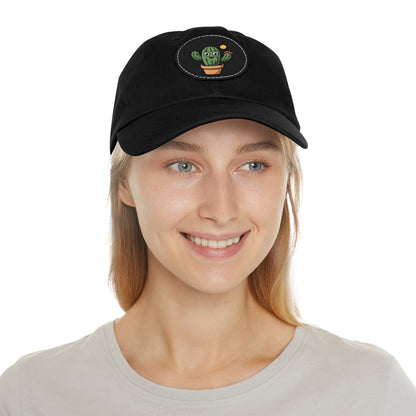 Cactus Dad Hat with Leather Patch, Cute Summer Cap, Gift for Plant Lovers, Adjustable Dad Hat, Trendy Accessories