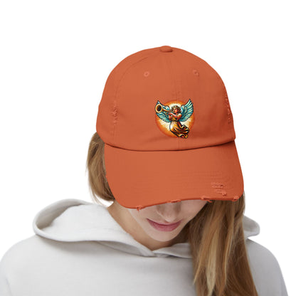 Angel Trumpet Distressed Cap, Unisex Vintage Hat, Casual Fashion Accessory, Gift for Music Lovers, Festival Headwear, Everyday Style