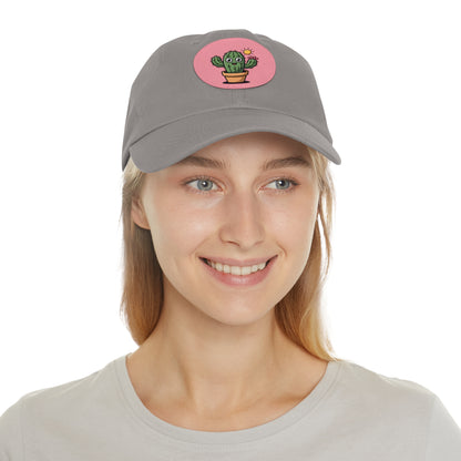 Cactus Dad Hat with Leather Patch, Cute Summer Cap, Gift for Plant Lovers, Adjustable Dad Hat, Trendy Accessories