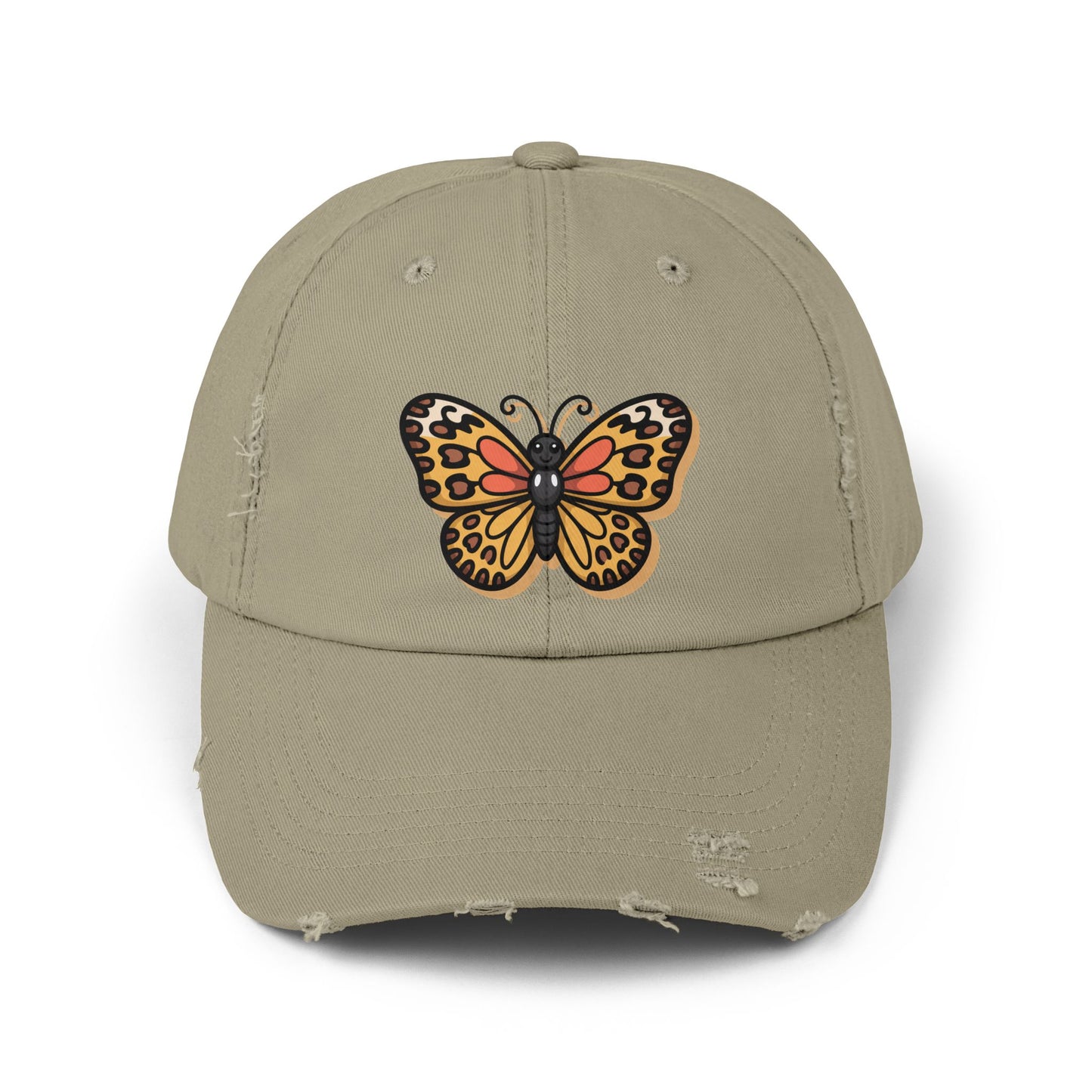 Butterfly Distressed Cap | Unisex Hats for Nature Lovers, Casual Wear, Gift for Her, Fashion Accessory, Outdoor Activities