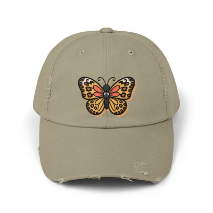 Butterfly Distressed Cap | Unisex Hats for Nature Lovers, Casual Wear, Gift for Her, Fashion Accessory, Outdoor Activities