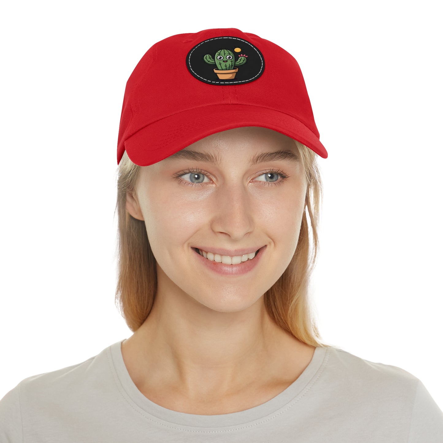 Cactus Dad Hat with Leather Patch, Cute Summer Cap, Gift for Plant Lovers, Adjustable Dad Hat, Trendy Accessories