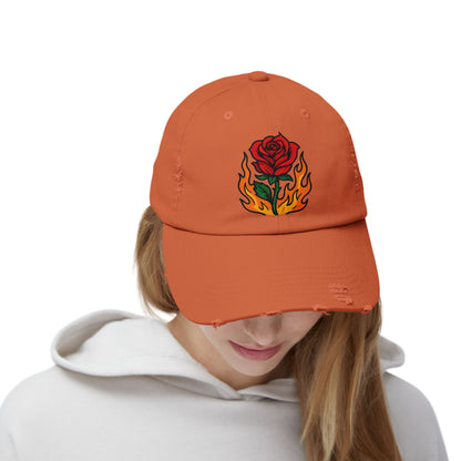 Flaming Rose Distressed Cap
