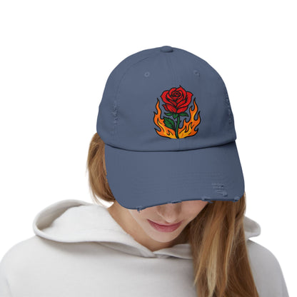 Flaming Rose Distressed Cap