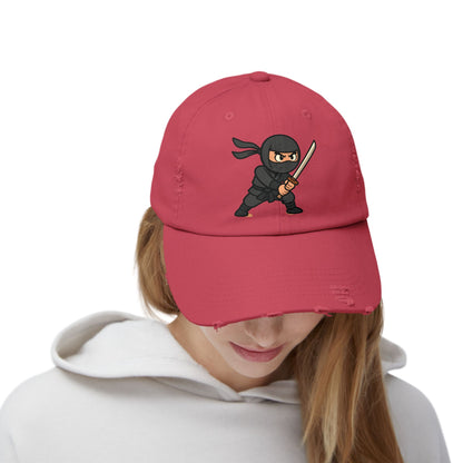 Ninja Unisex Distressed Cap, Fun Gift for Gamers, Trendy Accessory, Casual Wear, Outdoor Hat, Birthday Present