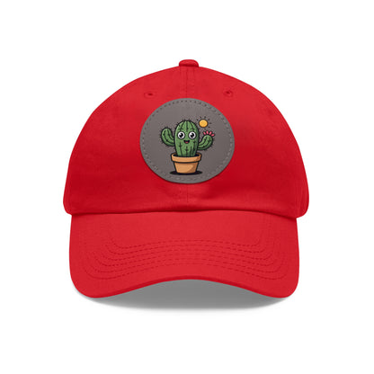Cactus Dad Hat with Leather Patch, Cute Summer Cap, Gift for Plant Lovers, Adjustable Dad Hat, Trendy Accessories