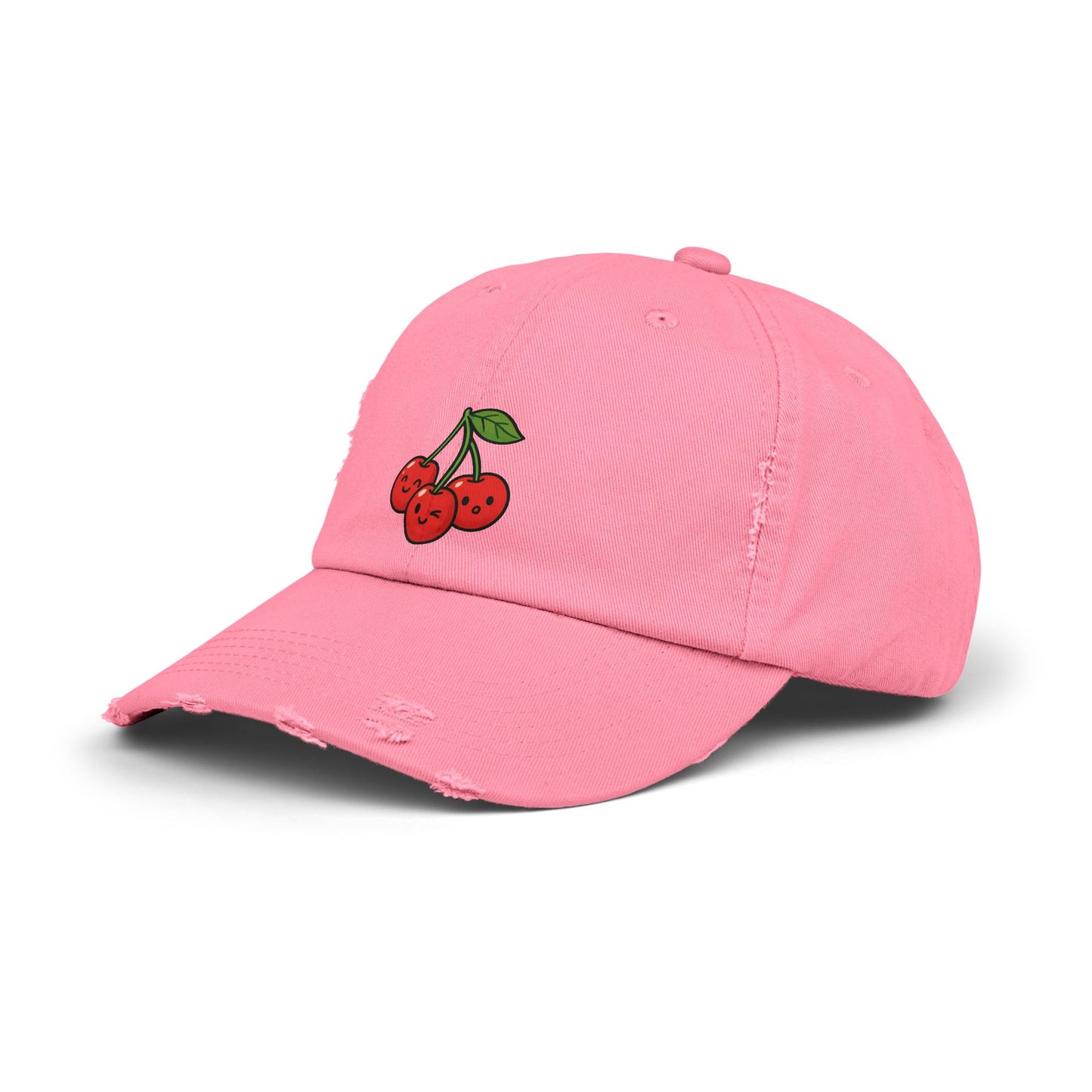 Cherry Embroidered Unisex Distressed Cap, Vintage Baseball Hat, Cute Cherry Hat, Casual Summer Accessory, Gift for Friends