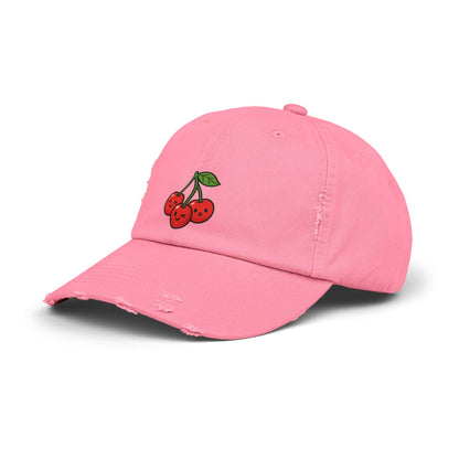 Cherry Embroidered Unisex Distressed Cap, Vintage Baseball Hat, Cute Cherry Hat, Casual Summer Accessory, Gift for Friends