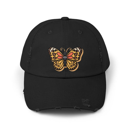 Butterfly Distressed Cap | Unisex Hats for Nature Lovers, Casual Wear, Gift for Her, Fashion Accessory, Outdoor Activities