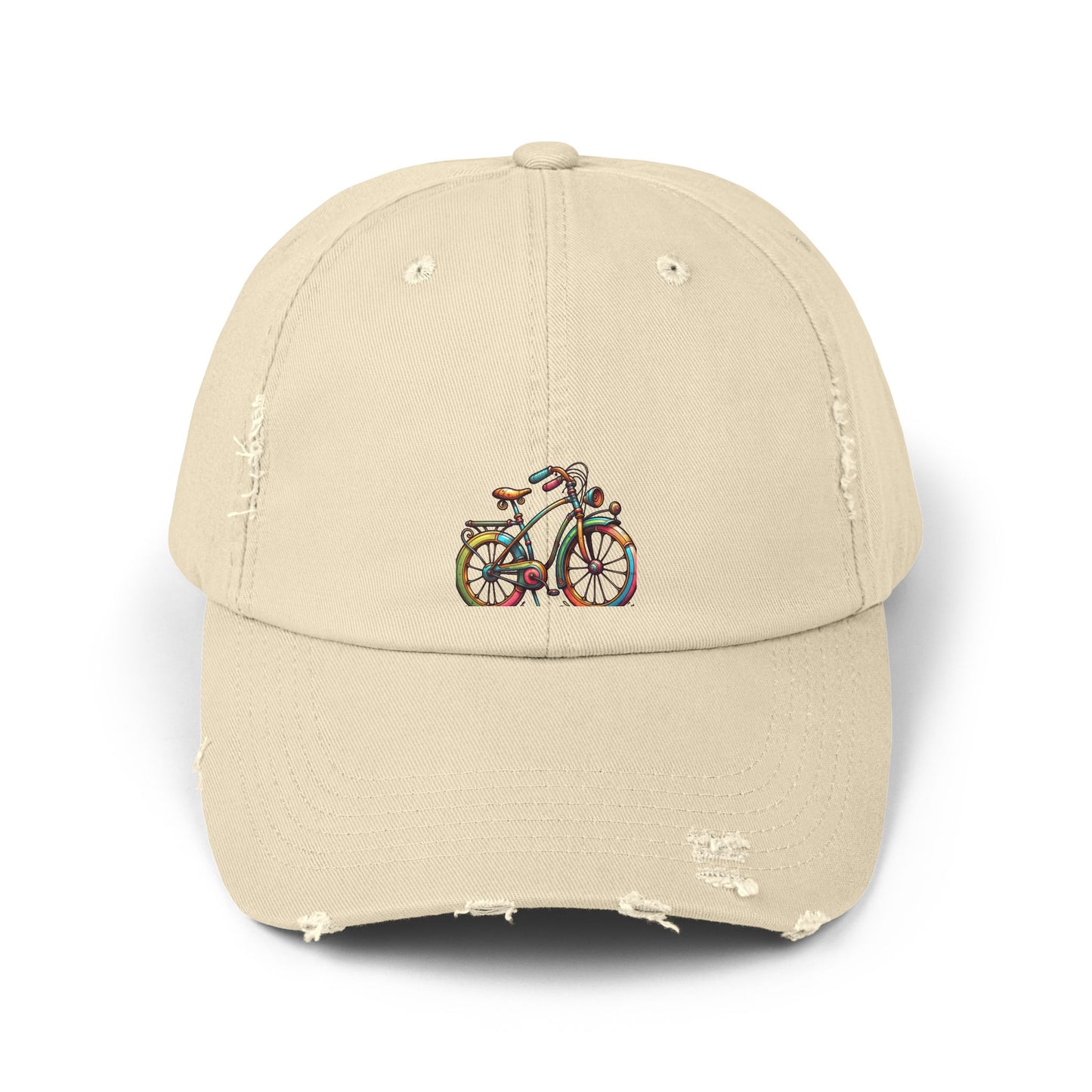 Vibrant Bicycle Distressed Cap, Unisex Hat for Outdoor Adventures, Casual Wear, Unique Gifting, Bike Lovers' Accessories