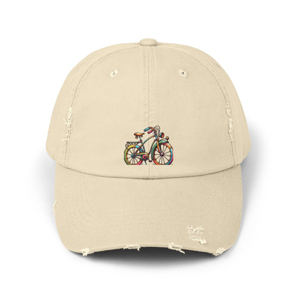 Vibrant Bicycle Distressed Cap, Unisex Hat for Outdoor Adventures, Casual Wear, Unique Gifting, Bike Lovers' Accessories