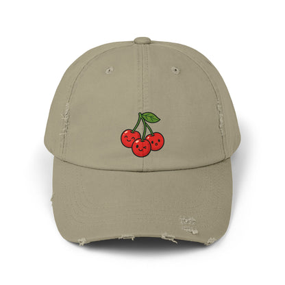 Cherry Embroidered Unisex Distressed Cap, Vintage Baseball Hat, Cute Cherry Hat, Casual Summer Accessory, Gift for Friends