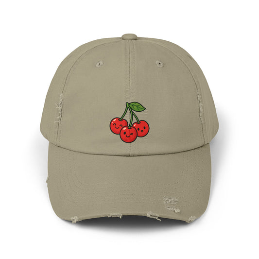 Cherry Embroidered Unisex Distressed Cap, Vintage Baseball Hat, Cute Cherry Hat, Casual Summer Accessory, Gift for Friends
